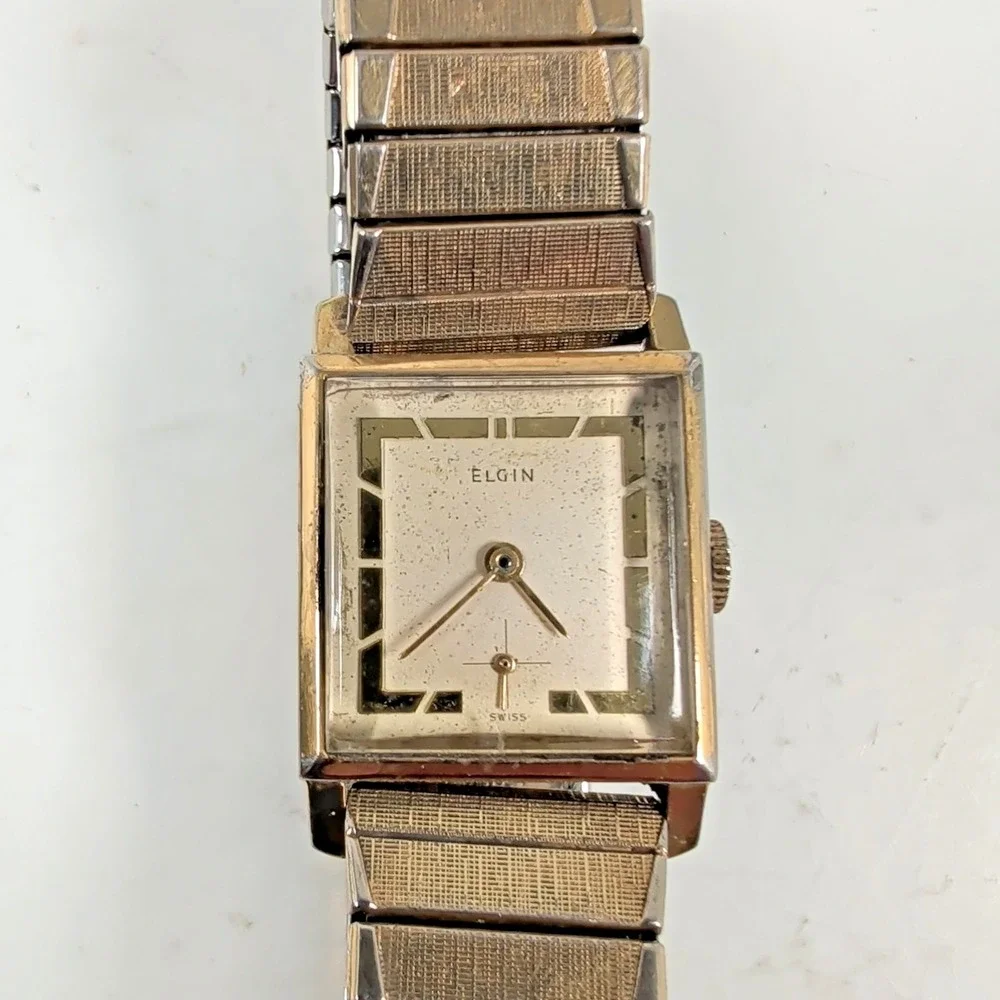 Vintage Elgin‎ Mens Square Watch 10K RGP Swiss Sub Second Mechanical Speidel